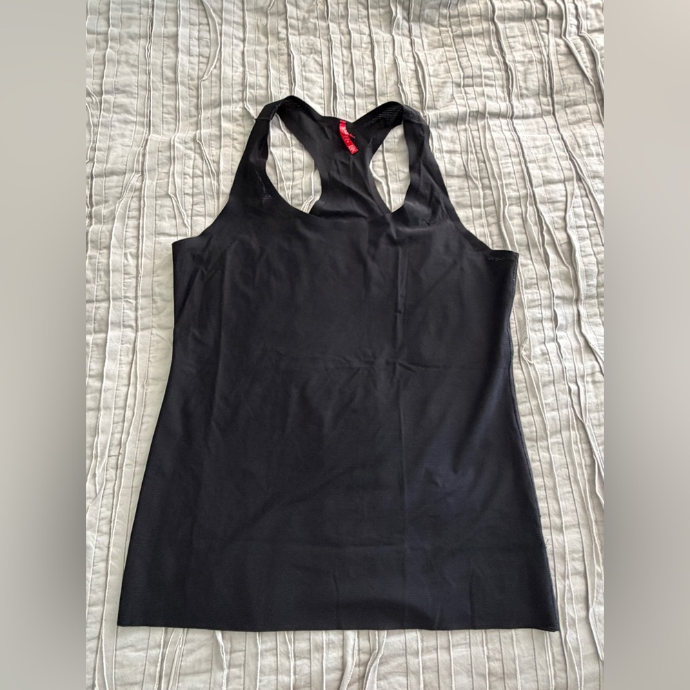 Spanx Perforated Black Racerback Tank Top -  Women Large By Sara Blakely